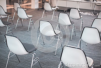 empty conference room with gray seats Stock Photo