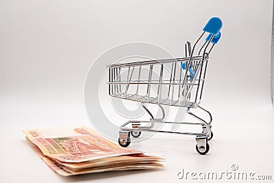 Empty consumer basket inflation money depreciates 5000 rubles Stock Photo