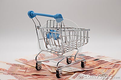 Empty consumer basket inflation money depreciates 5000 rubles Stock Photo