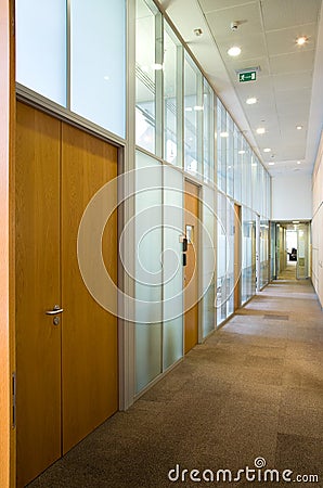 Empty corridor with set of doors Stock Photo