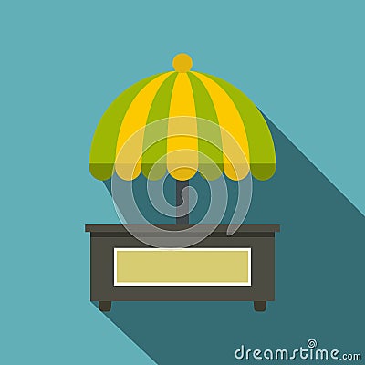 Empty counter with yellow and green umbrella icon Vector Illustration