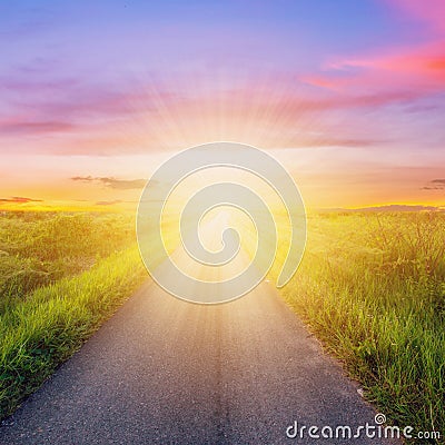 Empty countryside road and sunset sky Stock Photo