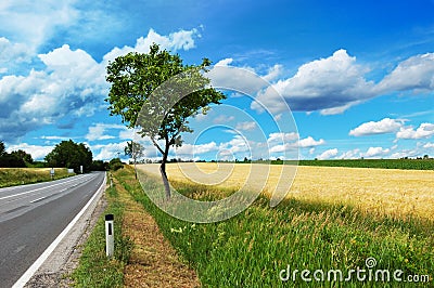 Empty countryside road before thunderstorm Stock Photo