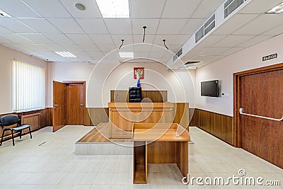 Empty courtroom interior. Editorial Stock Photo