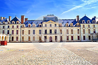 Empty courtyard of the castle of the Dukes of La TrÃ©moÃ¯lle Stock Photo