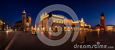 Empty Cracow Main Square at the night. Poland - KrakÃ³w, Krakow Stock Photo