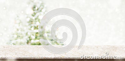 Empty cream marble table top with abstract muted blur christmas Stock Photo