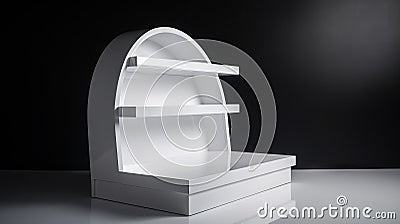 empty Creative white shaped POS product display on black background generative AI Stock Photo