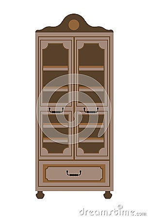 Empty cupboard in vintage style isolated on white Vector Illustration