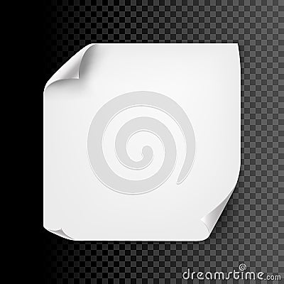 Empty curl paper sheet isolated. Vector note page blank message background with curl corner Vector Illustration
