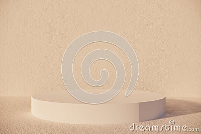 Empty 3D display product beige minimal scene with geometric podium platform.Cosmetics or beauty product promotion mockup. 3D Stock Photo