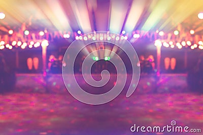 Empty dancing stage in nightclub with colourful lighting background, local concert stage Stock Photo