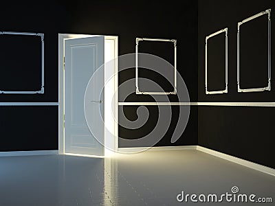 Empty, dark, black, classic room Stock Photo