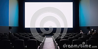 Empty dark cinema with glowing white screen. Generative ai Stock Photo