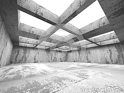 Empty dark concrete room interior. Abstract urban architecture Cartoon Illustration