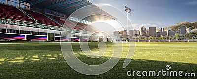 Empty day grand soccer arena in the lights Stock Photo