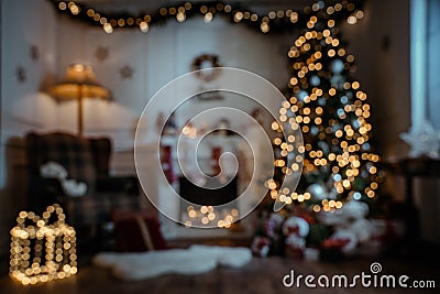 Empty, defocused christmas room at night Stock Photo