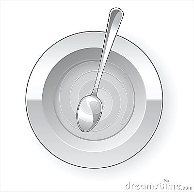 Empty dinner plate and spoon Vector Illustration