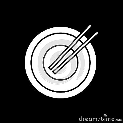 Empty dish with chopsticks dark mode glyph icon Vector Illustration