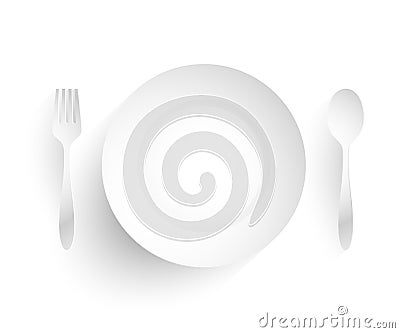 Empty dish, fork and spoon placed alongside. on white background Vector Illustration