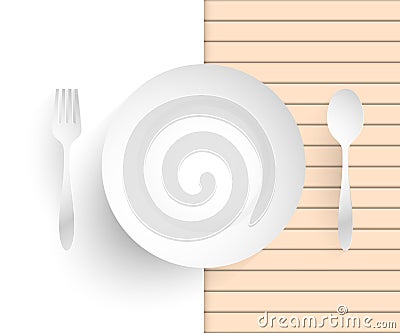 Empty dish, fork and spoon placed alongside. Vector Illustration