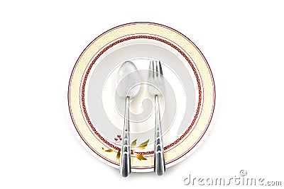 Empty dish spoon and fork Stock Photo