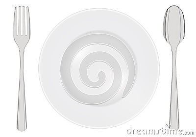 Empty dish with steel fork and spoon Vector Illustration