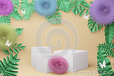 Empty display with flower for presentation 3d rendering Cartoon Illustration
