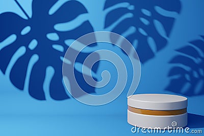 Empty display product presentation with shadow leaves, Empty showcase, 3d rendering Cartoon Illustration