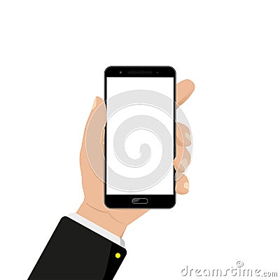 Empty display smartphone in hand. Vector Illustration