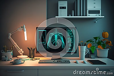 An Empty Doctor's Desk Brimming with Medical Tools and Technology Ai Generated Stock Photo