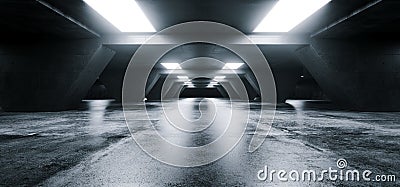 Empty Elegant Modern Grunge Dark Refletcions Concrete Underground Tunnel Room With Bright White Lights Background Wallpaper 3D Re Stock Photo