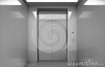 Empty elevator cabin with closed steel doors Vector Illustration