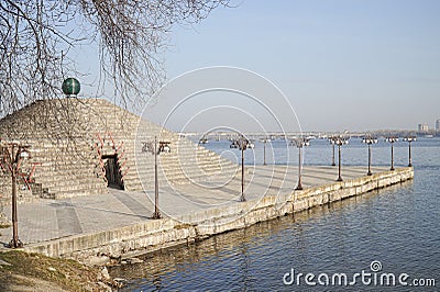 Empty embankment of the city of Dnipro in the early morning Stock Photo