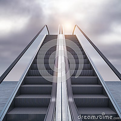 Empty escalator on sky background Stock Photo