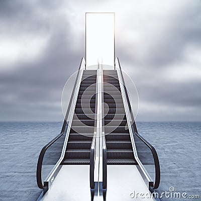 Empty escalator to open door Stock Photo