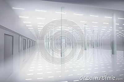 Empty factory hall. White interior. Vector illustration. Cartoon Illustration