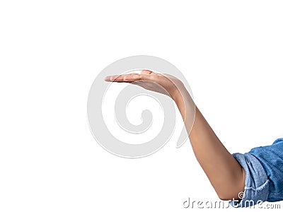 Empty female hand with copy space for showing or presenting prod Stock Photo