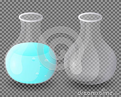 Empty flask and with liquid isolated. Vector Illustration