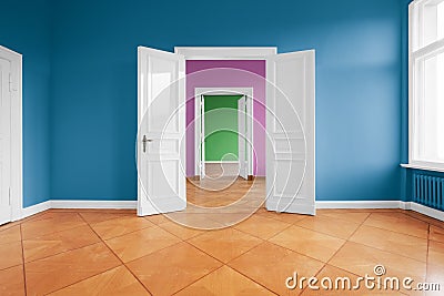 Empty flat, apartment rooms with fresh painted colorful walls Stock Photo