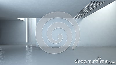 Empty floor in abstract modern architecture. 3D illustration. 3D rendering Cartoon Illustration