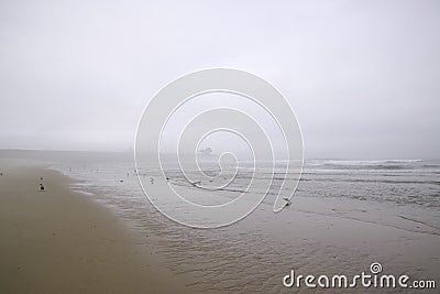 Empty foggy beach Stock Photo