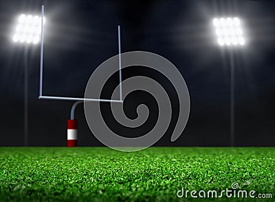 Empty Football Field with Spotlights Stock Photo