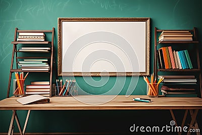 An empty frame adorning a classroom, awaiting students creative contributions Stock Photo