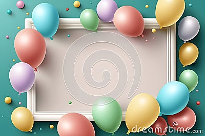 Empty Frame background for festive text for a holiday or birthday patry color balloons. generative Ai Stock Photo