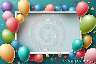 Empty Frame background for festive text for a holiday or birthday patry color balloons. generative Ai Stock Photo