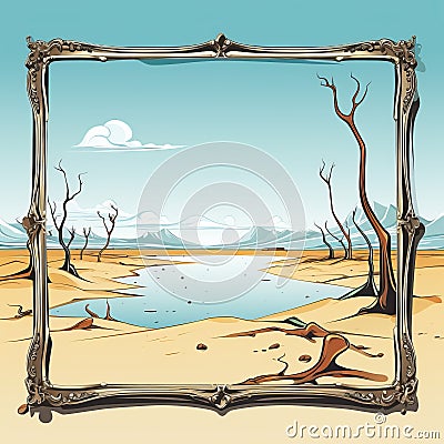 an empty frame with a dead tree in the middle of the desert Stock Photo