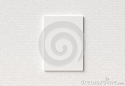 Empty Frame mock up on white brick wall. 3D illustrating. Stock Photo