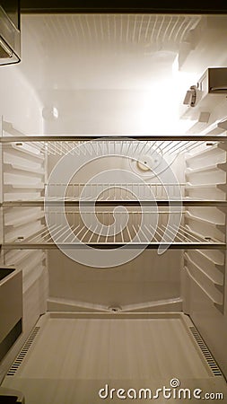 Empty fridge interior, frontal view Stock Photo