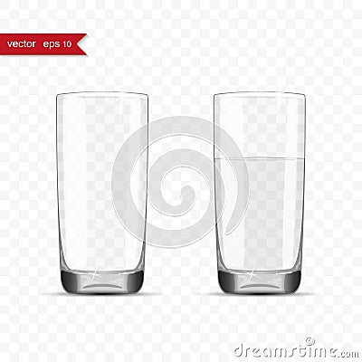 Empty and full glasses of water cup with shadow Vector Illustration